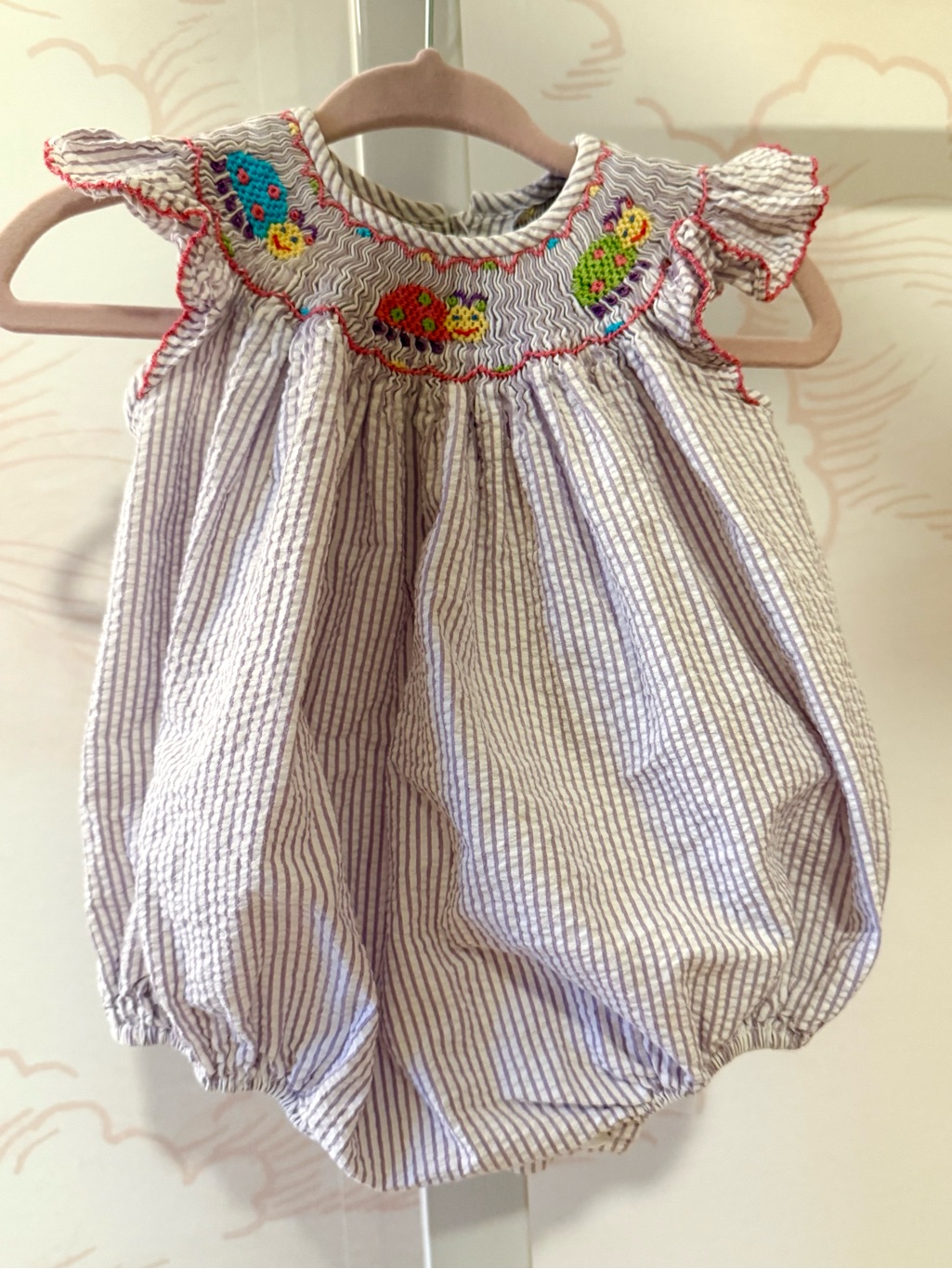 Petit Bebe Lady Bug Lavender And Pink Striped Baby Top- 6 Months
